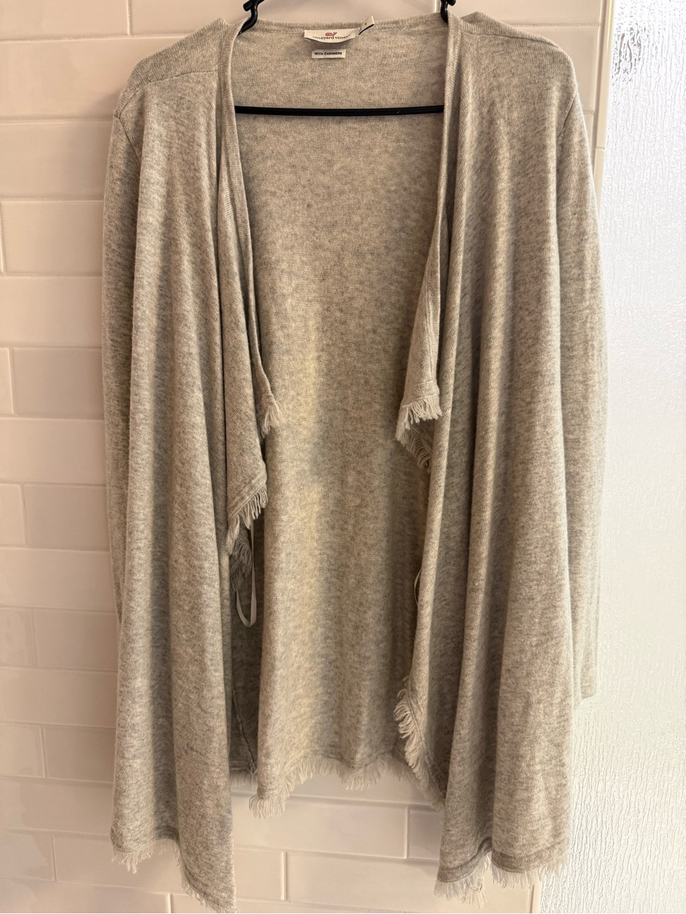 Vineyard Vines Light Gray Open-Front Fringe Cardigan
